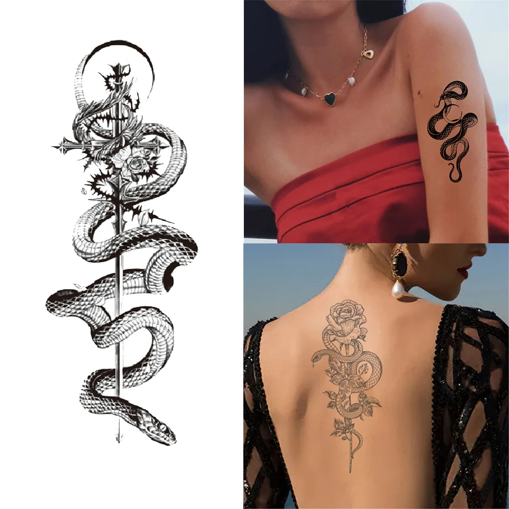 

Fake Tattoos for Women Men Punk Clavicle Snake Tattoos Waterproof Tattoo Stickers Sexy Temporary Tattoos Gothic Viper Tattoo