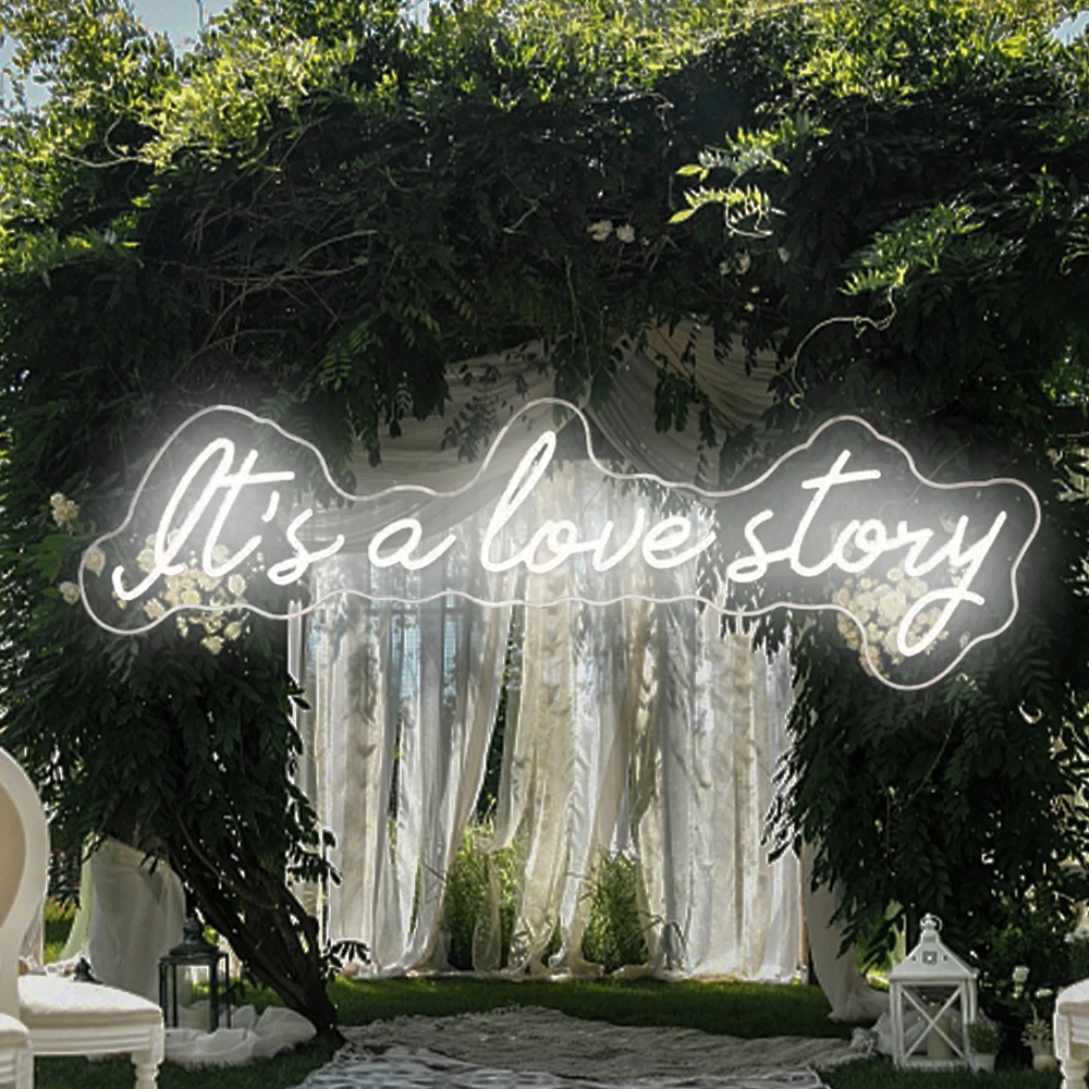 

Неоновая вывеска "It's a love story", ineonlife, холодного белого цвета