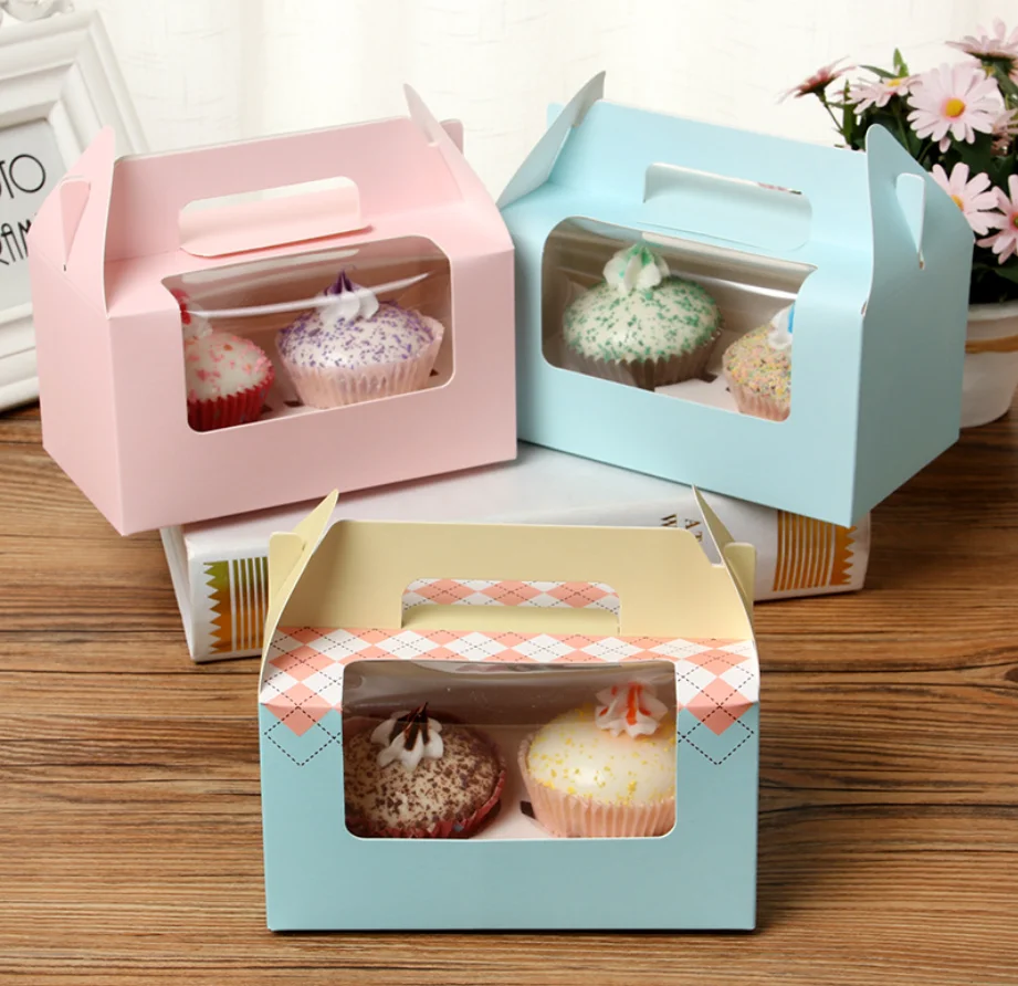 

10pcs Cake Food Kraft Paper Box With Handle Cookie Muffin Cupcake Baking Cake Boxes Wedding Party Candy Gift Packing Carton