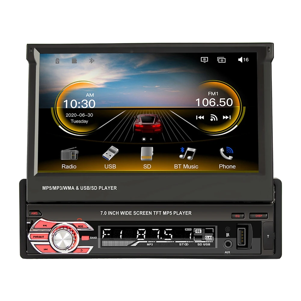 

Car Stereo Single Din with CarPlay and Android Auto Bluetooth AHD 7Inch Flip Out Touch Screen Car Radio MP5 Player