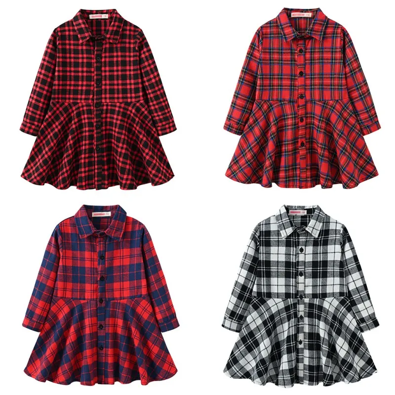 

Christmas Kids Girs Dress Fashion Plaid Leisure Long Sleeved Dress Kids Party Dress Autumn Spring Casual Girl Dresses Clothing