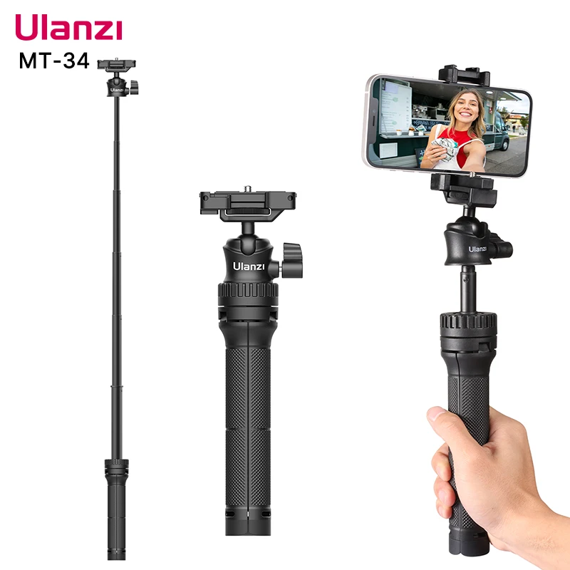 Фото Ulanzi MT-34, регулируемая на 360 градусов шаровая головка, смартфон, зеркальная камера, выдвижной штатив, подставка с зажимом для телефона 2-в-1 для iPhone №1