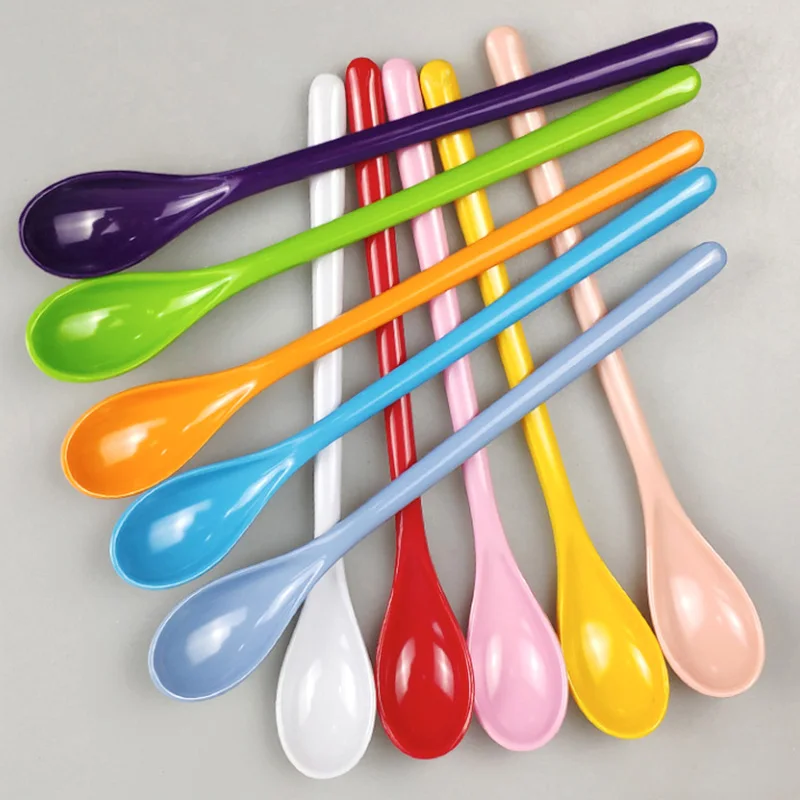 

Candy Color Plastic Spoon With Long Handle Dessert Spoons Dinner Tea Spoon Tableware Flatware Stirring Coffee Kitchen Scoops