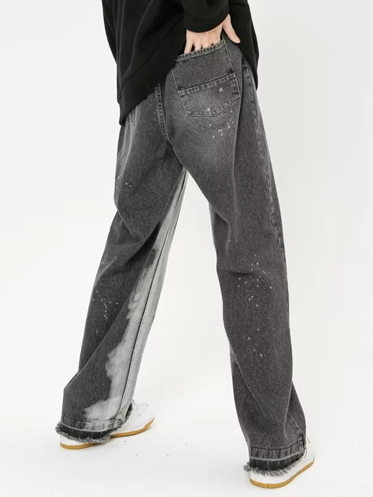 Fashionable Black Gray Tie Dye Loose Y2k Meen Jeans Korean Style Straight Pants Street Men's Casual Trousers Streetwear Men