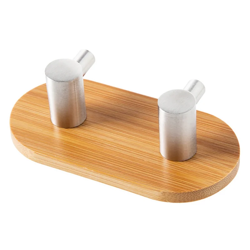 

Bamboo Stainless Steel Hook Wall Clothes Bag Headphone Key Hanger Kitchen Bathroom Door Towel Rustproof Shelf (B)