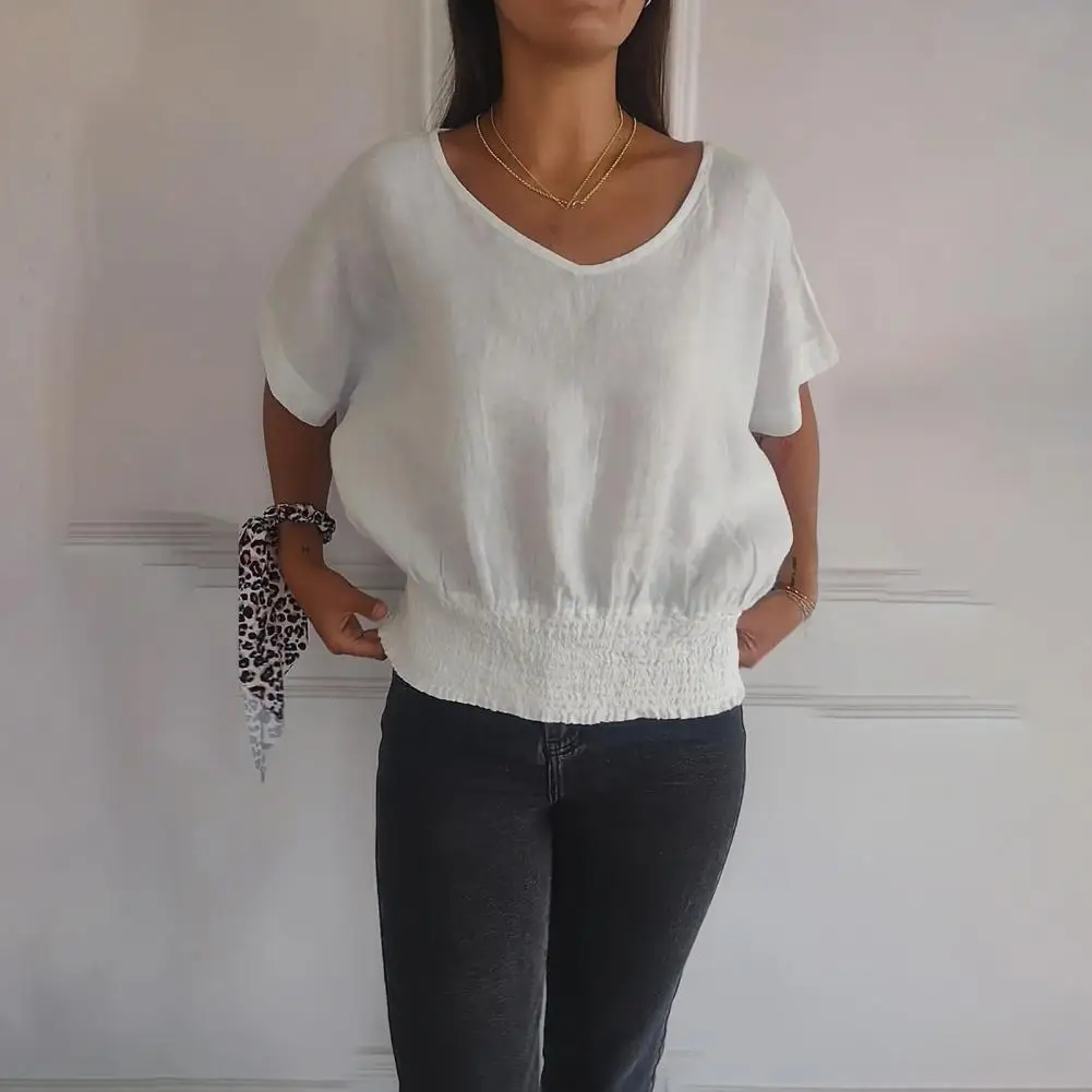 Женская летняя футболка с V-образным вырезом и коротким рукавом эластичный