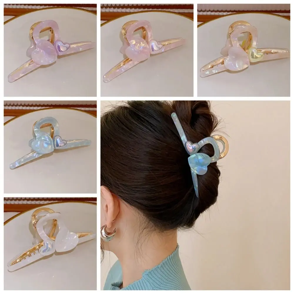 

Metel Love Heart Acetic Acid Claw Clips Temperament Korean Style Shark Clip Hair Clip Hair Accessories Lady
