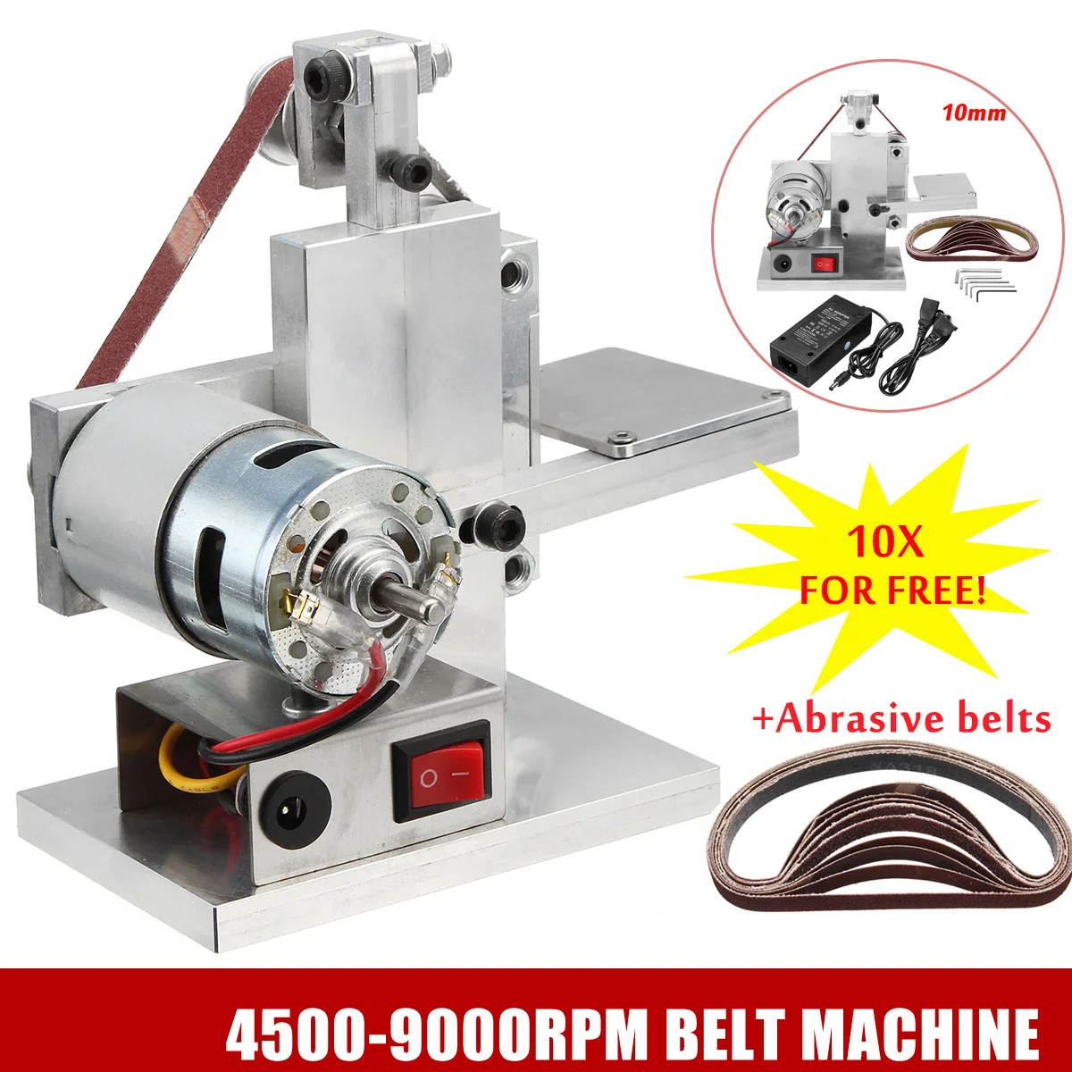 

110-240V Electric Abrasive Belt Sander Polishing Grinding Machine with 7-speed Power Supply Cutter Edges Sharpener Woodworking