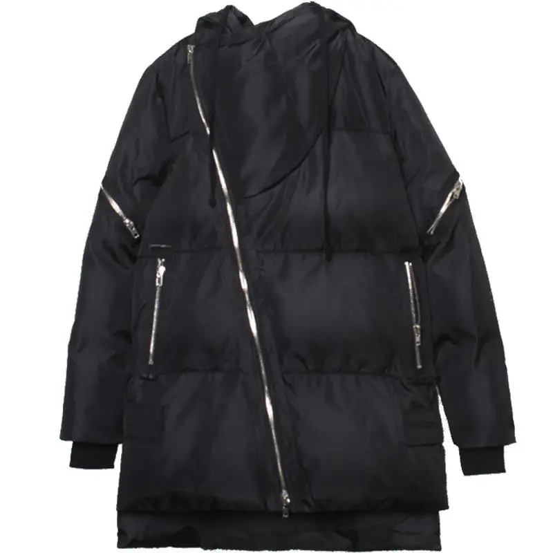 Men's Jacket Parkas Men's Winter Jackets Men's Cold Jacket Medium Length Fashion Personality Niche Zipper Thickened Hooded Coat