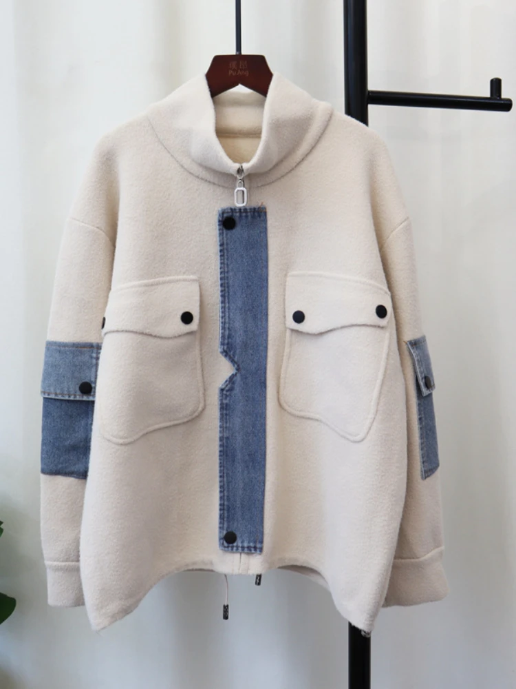 Осень-зима 2024 модный новый вязаный двухсторонний кардиган из денима на молнии