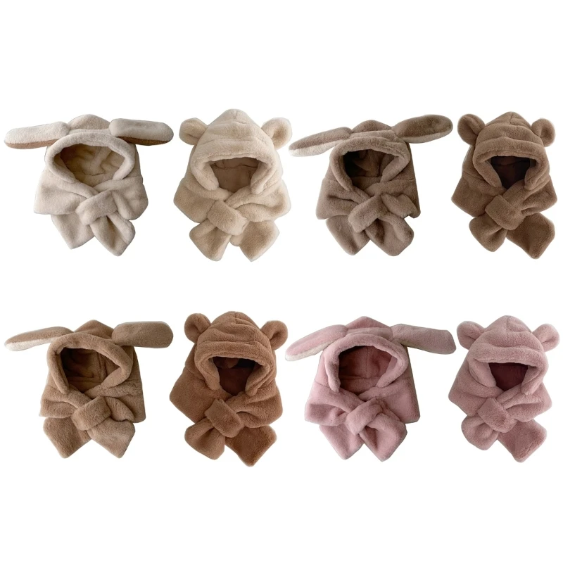 

Winter Warmth Beanie Cap Soft Plush Neckerchief Windproof Hat Scarf for Baby
