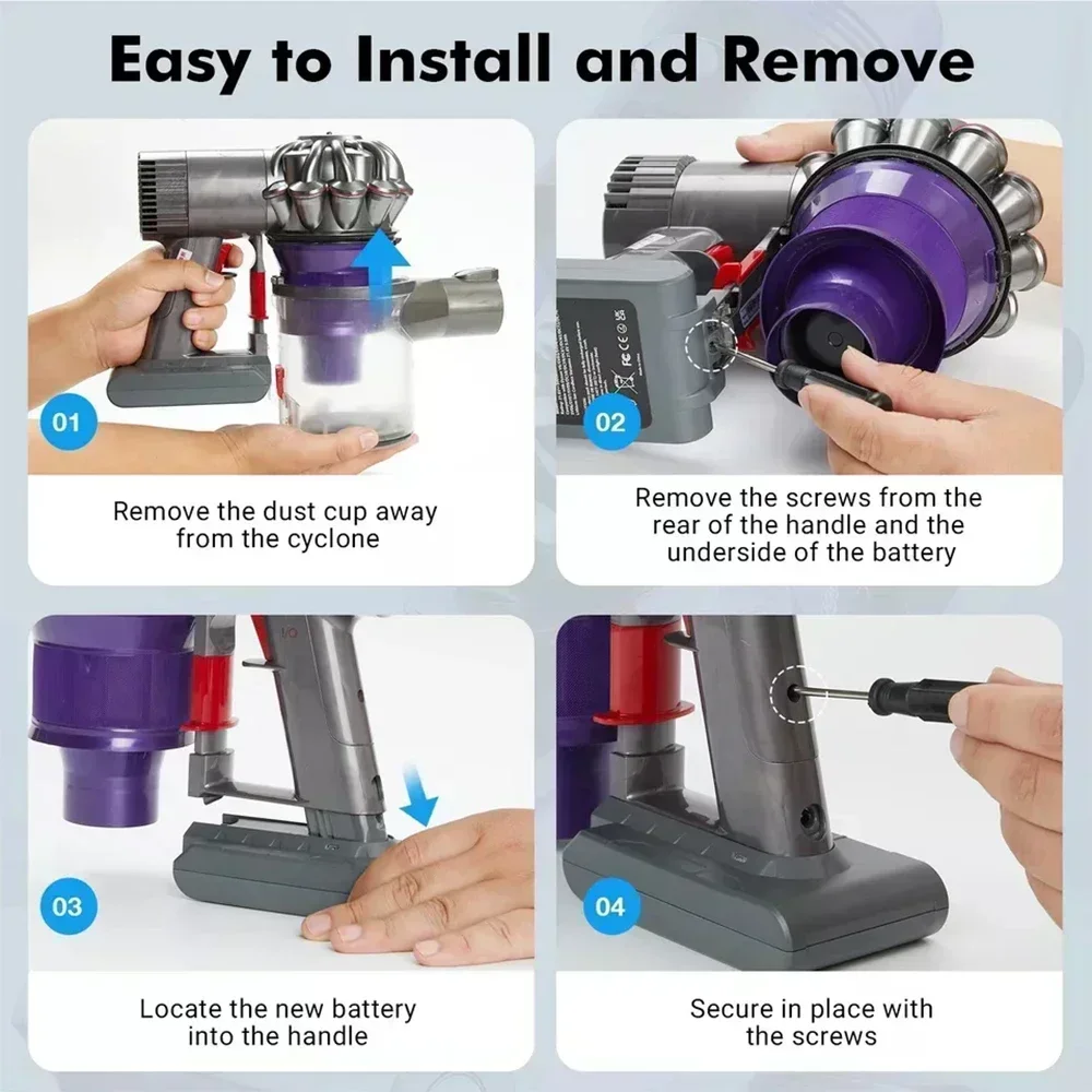 Фото 21,6 В 12800 Ач для замены батареи Dyson DC62 DC59 DC58 SV03 SV04 SV09 V6 Animal Motorhead V6 Slim V6 Абсолютный вакуумный аккумулятор №4