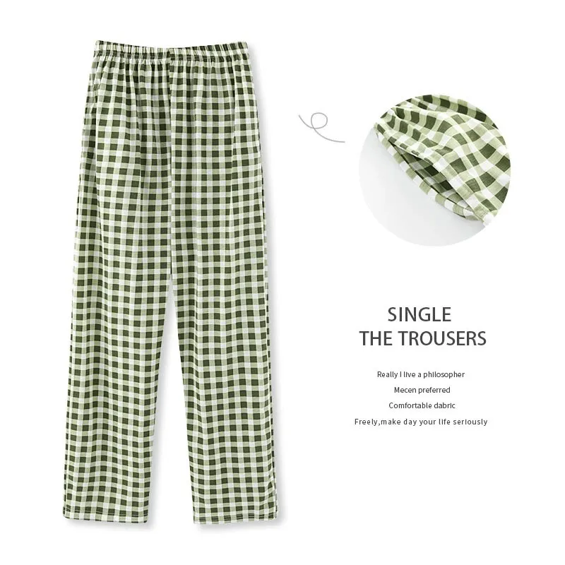 

3XL 4XL Plus Size Women Plaid Home Pants Summer Cotton Bottoms Elastic Waist Pajama Pants Female Loose Homewear Casual Trousers