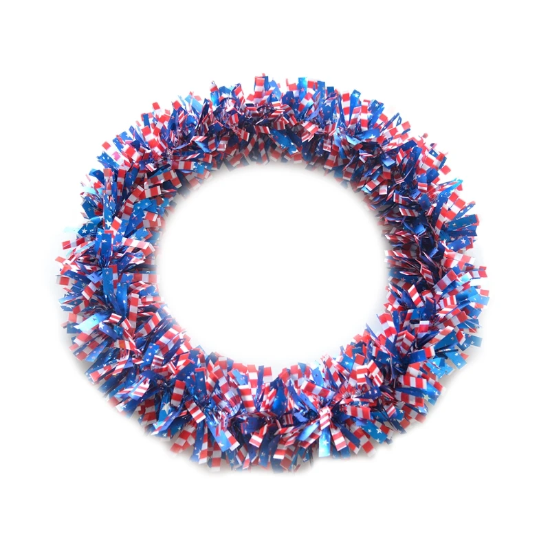 

USA Memorial Labor Day Patriotic Flag Garland Independence Day 4th of July 12inch Round Wreath Handcrafted Plastic Hanging Decor