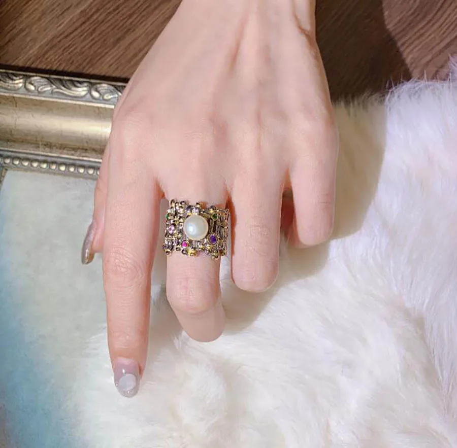 

Italian craftsmanship unique design s925 pearl ring opening chic women gift vintage Bamboo ring classic gem finger accessories