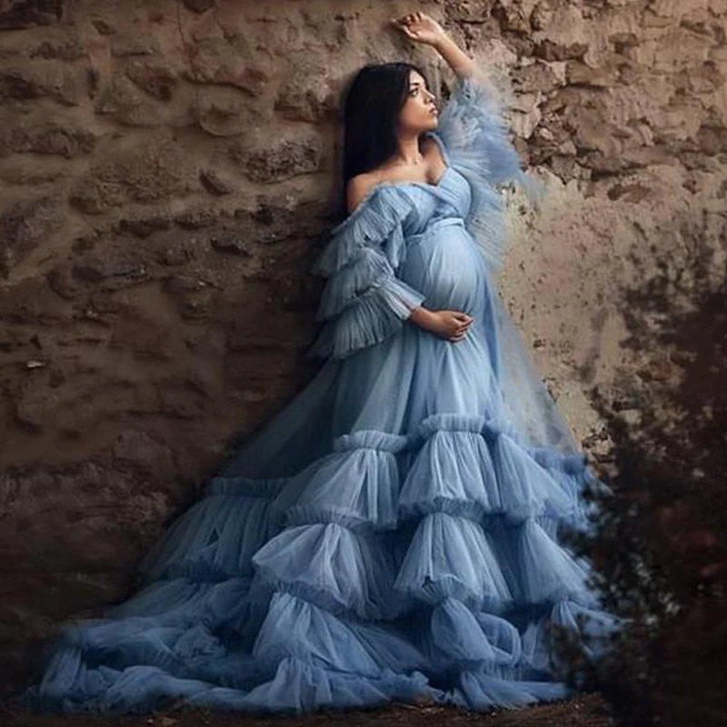 Luxury Ruffles Maternity Gowns Lace multilayer gauze dress lace skirt designer bridal dress
