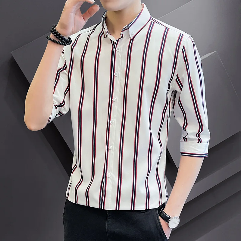 Fashion Striped Shirt Men's 2022 Summer Business Striped Shirt Men's Casual Short Sleeve Vintage Top Men Oversized Shirt