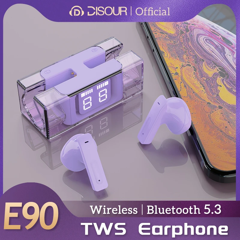 

Наушники DISOUR Bluetooth 5,3 с цифровым дисплеем, беспроводные наушники с низкой задержкой, шумоподавление, IPX5 Водонепроницаемая гарнитура с HD микр...