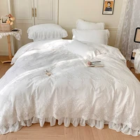 luxury bed linen 100 long staple cotton bedding set duvet cover lace embroidery pure cotton quilt cover double bed 4piece set