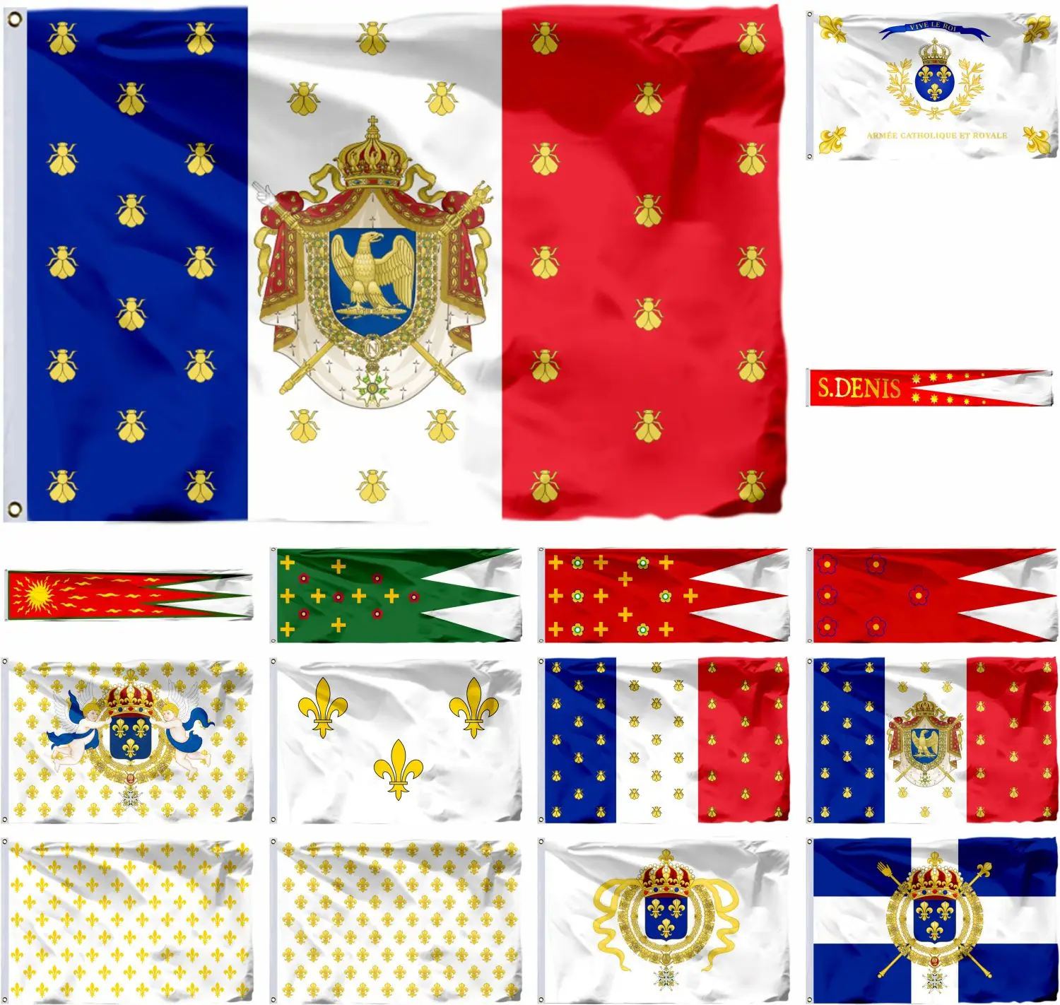 

France Royal Banners and Ensigns Flag 90X150CM King Louis XIV 3X5FT Imperial Standard Napoléon III Banner 21X14CM