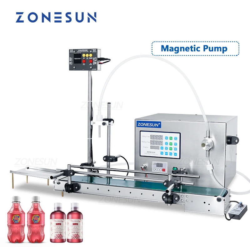 

ZONESUN Automatic Water Juice Bottle Magnetic Pump Filler Liquid Filling Machine Drink Milk Glass With Conveyor Production