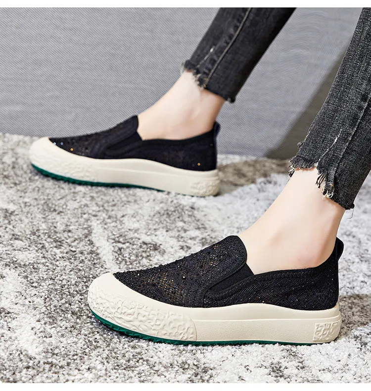 

Summer Thick-soled Fisherman Shoes Casual Breathable Lace Mensh Shoes Women's Shallow Mouth Flat Shoes Slip-on Retro Shoes