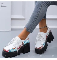 leisure small leather shoes with thick soles summer fashion print retro large size shoes thick heel platform shoes ankle boots