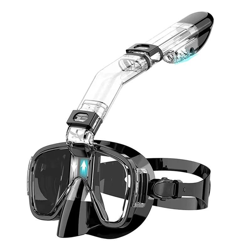 

2X Snorkel Foldable Diving Cover With Dry Top System And Camera Mount,Professional Snorkeling Gear For Kids-Black