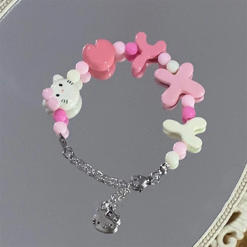 

Sanrio Cartoon Hello Kitty Anime Cute Kawaii Exquisite Resin Colorful Beaded Handmade Bracelet Fashion Versatile Gift for Friend
