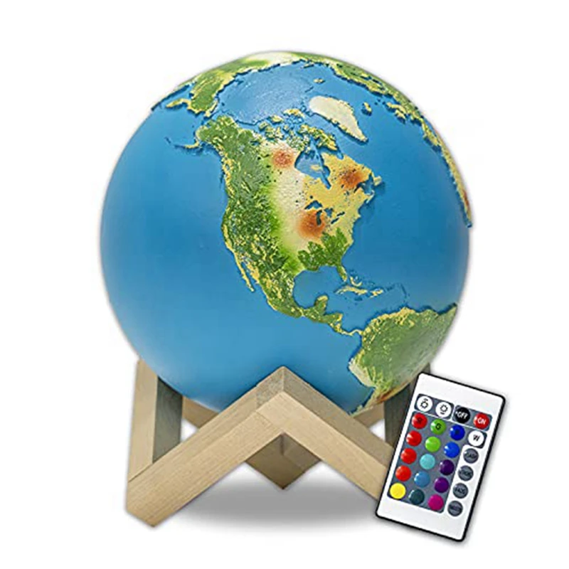 

3D Printing Earth Lamp, Rechargeable Night Light For Kids Room,16 Colors Remote/Touch-Control,Gifts For Kids Friends