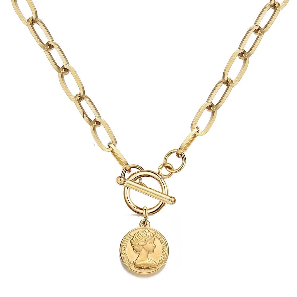 

Цепочка с подвеской-медалью для мужчин и женщин, ожерелье из нержавеющей стали с кулоном в виде звезды и монеты, колье золотого цвета