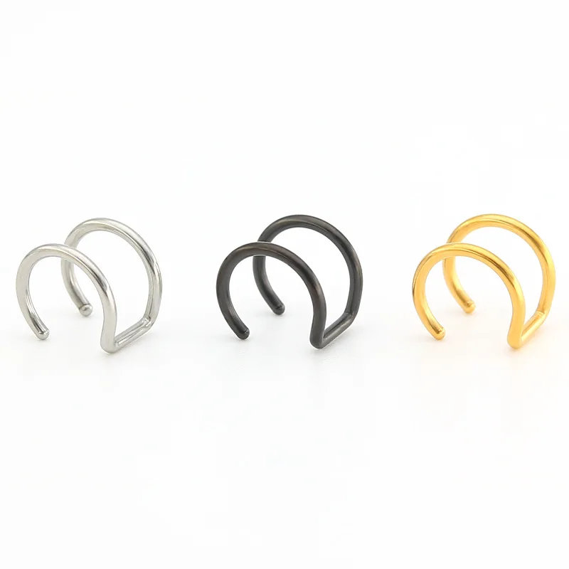 

Dropshipping Fashion Ear Clips Without Ear Holes Simple Personality Stainless Steel Double C Cartilage U-shaped Earrings Jewelry
