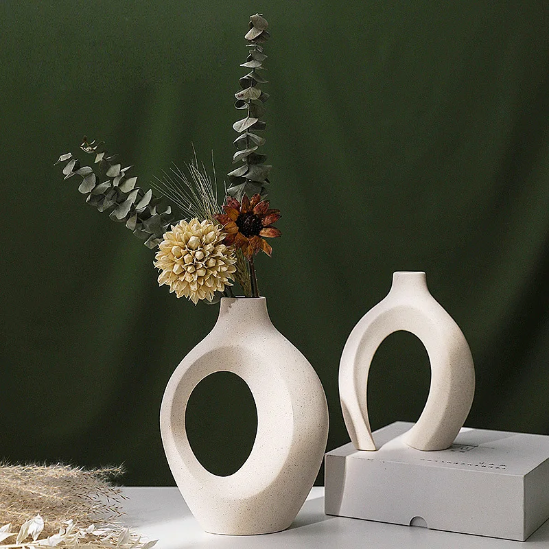 

Nordic Ceramic Vase 2pcs/set Flattening Shape Matte White Design Living Room Office Desk Balcony Porch Home Decor floor vase