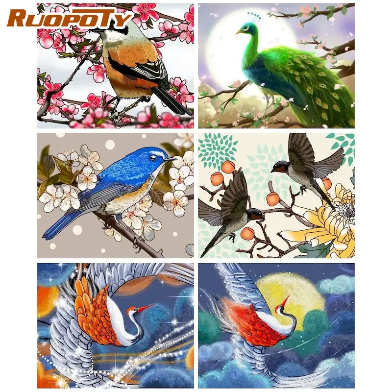 

RUOPOTY Acrylic Painting By Numbers DIY Gifts Canvas Painting Birds Coloring By Numbers Wall Art Unique Gift Picture Drawing