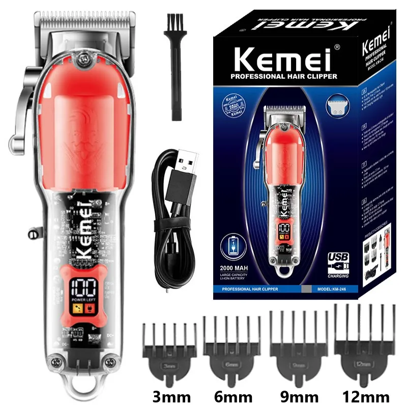 

Профессиональная Беспроводная Машинка для стрижки волос Kemei 246 для мужчин, литиевая машинка для стрижки бороды, аккумуляторная