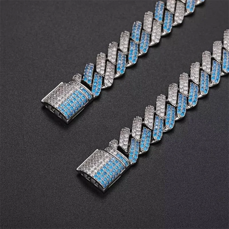 14 мм 2-рядная 2-тоновая кубинская цепочка в стиле хип-хоп с покрытием из синего и