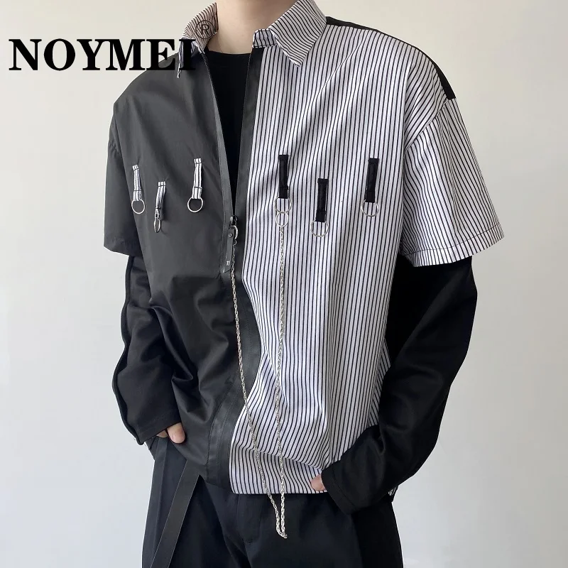 

NOYMEI Fashion Diablo Personalized Stripe Top Contrast Color Chain Pendant Design Polo Neck Short Sleeve Men Shirt Trendy WA995