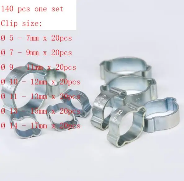 Бесплатная доставка зажим для трубы 140 шт. ассорти двойные ушные зажимы стальной