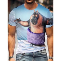 mens t shirt tee 3d print funny cartoon graphic animal crew neck short sleeve tops vintage big and tall blue gray summer