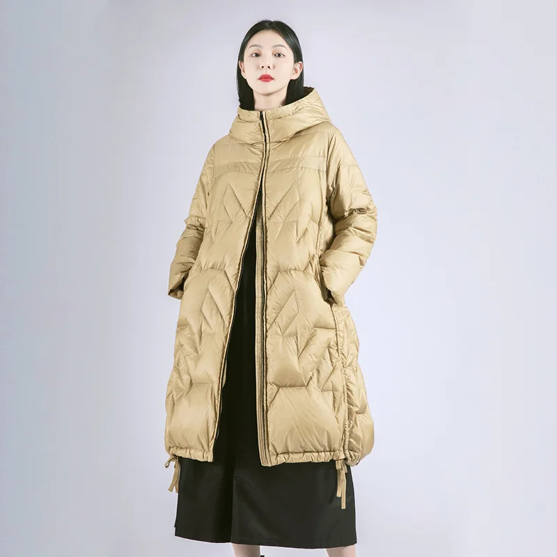 

Новинка 2022, Женская Длинная толстая куртка большого размера, модная повседневная теплая куртка на шнуровке