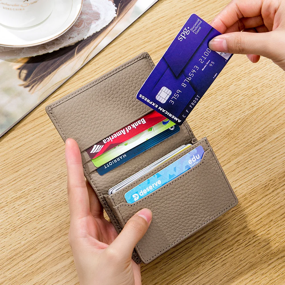 

Multi-Function Business Card Bag Genuine First Layer Cow Leaher Versatile Men Bankcard Holder Handy Small Lady Creditcard Cover