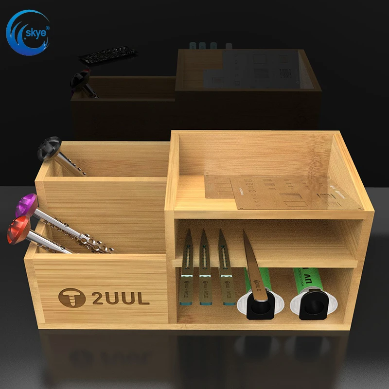 

2UUL ST02 Bamboo Tool Storage Rack Multifunctional Phone Repair Tool Workshop Organizer Screwdriver Tweezers Pliers Storage Box