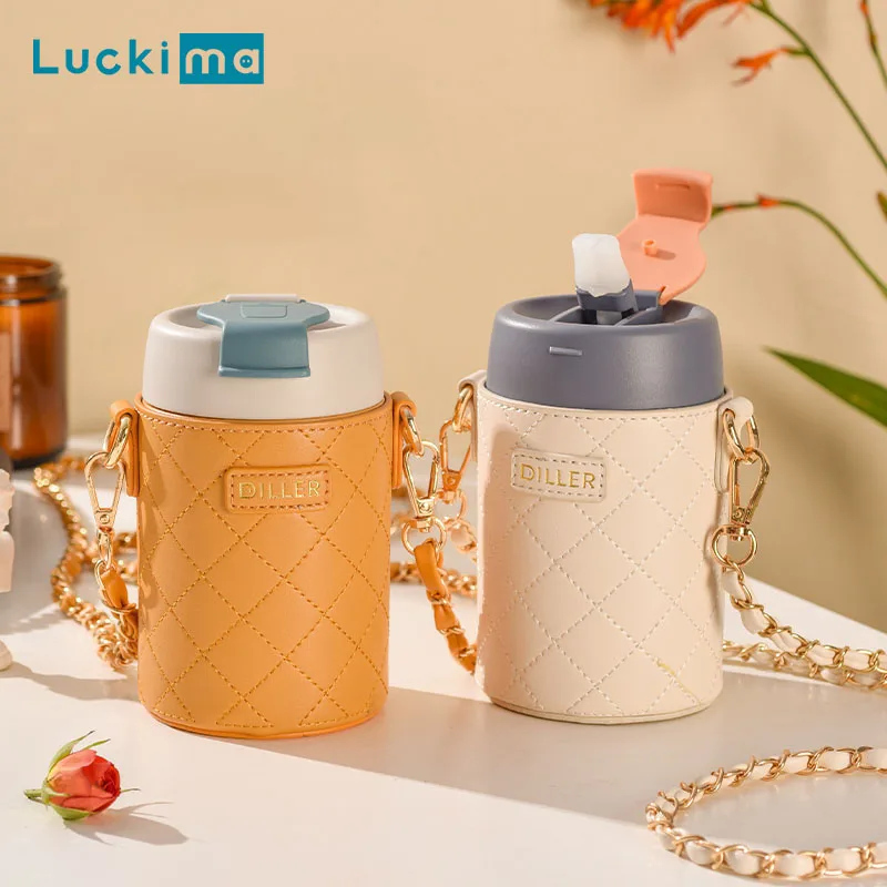 

360ml Women Thermos Cup Portable Insulation Cup with Shoulder Strap 316 Stainless Steel Thermoses Thermal Drinkware Fashion Gift