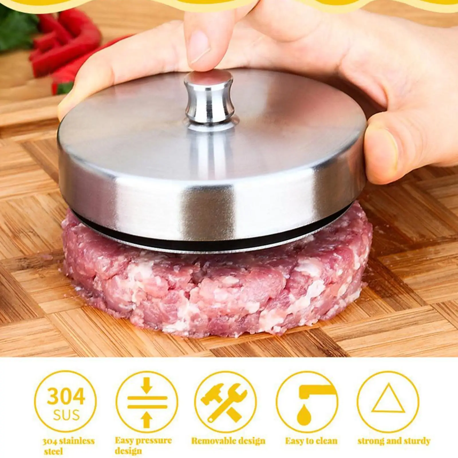 

Round Shape Meat Tools Hamburger Press Stainless Steel Burger BBQ Mold Press Hamburger Patty Kitchen Grill Tools Beef Meat B2W5