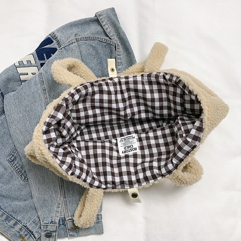 Зимняя теплая сумка через плечо из овечьей шерсти для женщин повседневная