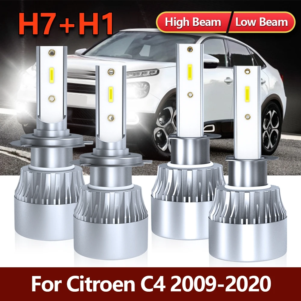 

4x LED Headlight Bulbs High Low H1 H7 Combo CSP Lamps For Citroen C4 2009 2010 2011 2012 2013 2014 2015 2016 2017 2018 2019 2020