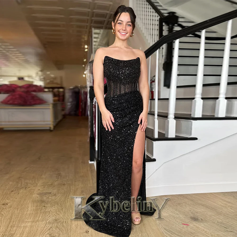 

Блестящие женские платья Kybeliny для выпускного вечера, вечерние платья с бусинами и высоким разрезом, 2024, Платья для вечеринок, на заказ