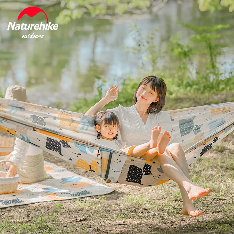 

Naturehike Comfortable And Compact Printing Parent-Child Hammock Outdoor Leisure Widening Antirollover Swing Double Camping Trip