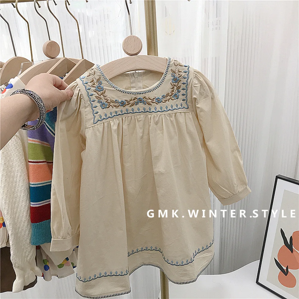 Осеннее платье новинка 2024 детское из чистого хлопка для девочек корейское с