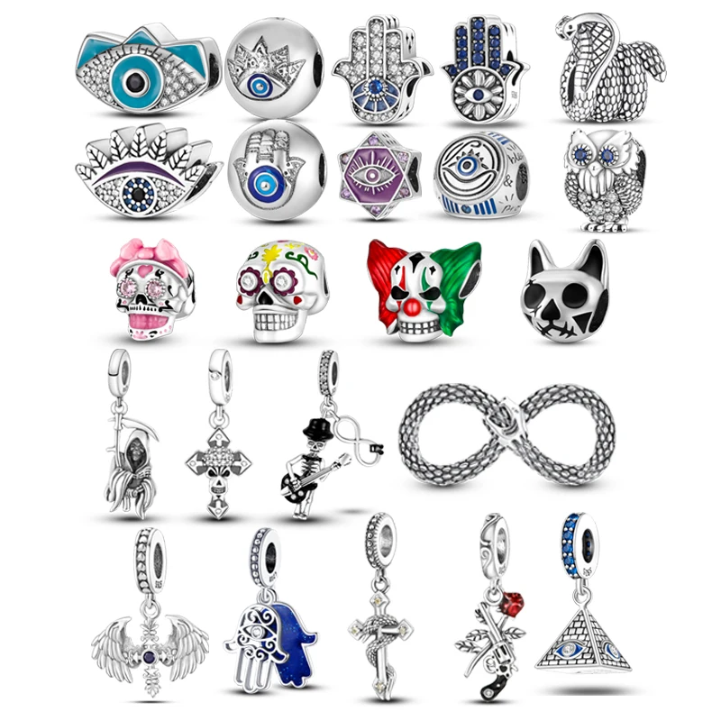

925 sterling silver Devil's Eye Skull and Hand of Fatima Series Pendant Fit Original Pandora Bracelet Women Charm Jewelry